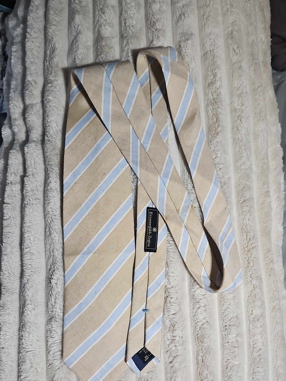 Vintage - Ermenegildo Zegna Beige with Light Blue Striped Silk Tie